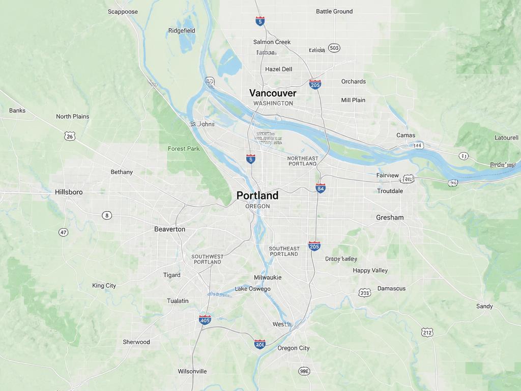 Map of the Portland, Oregon metro area including Vancouver, Washington and surrounding communities